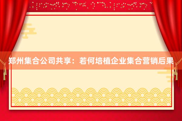 郑州集合公司共享：若何培植企业集合营销后果